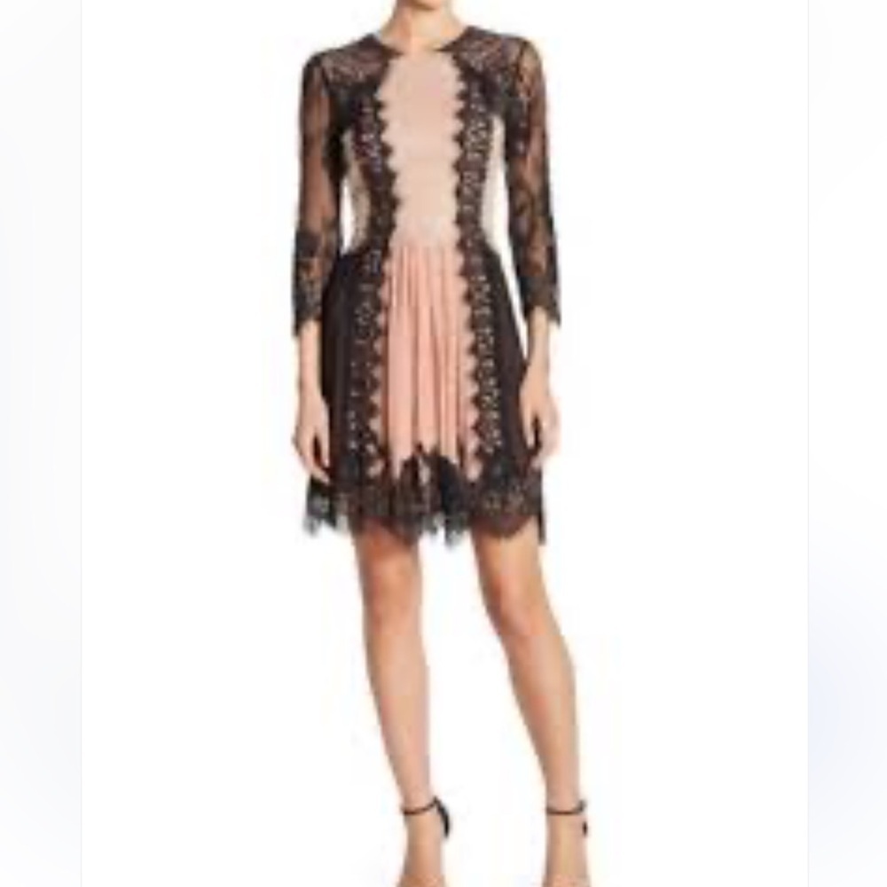 Alice and Olivia Lace Dress 10 Kaylen Mixed Lace Mini Dress
